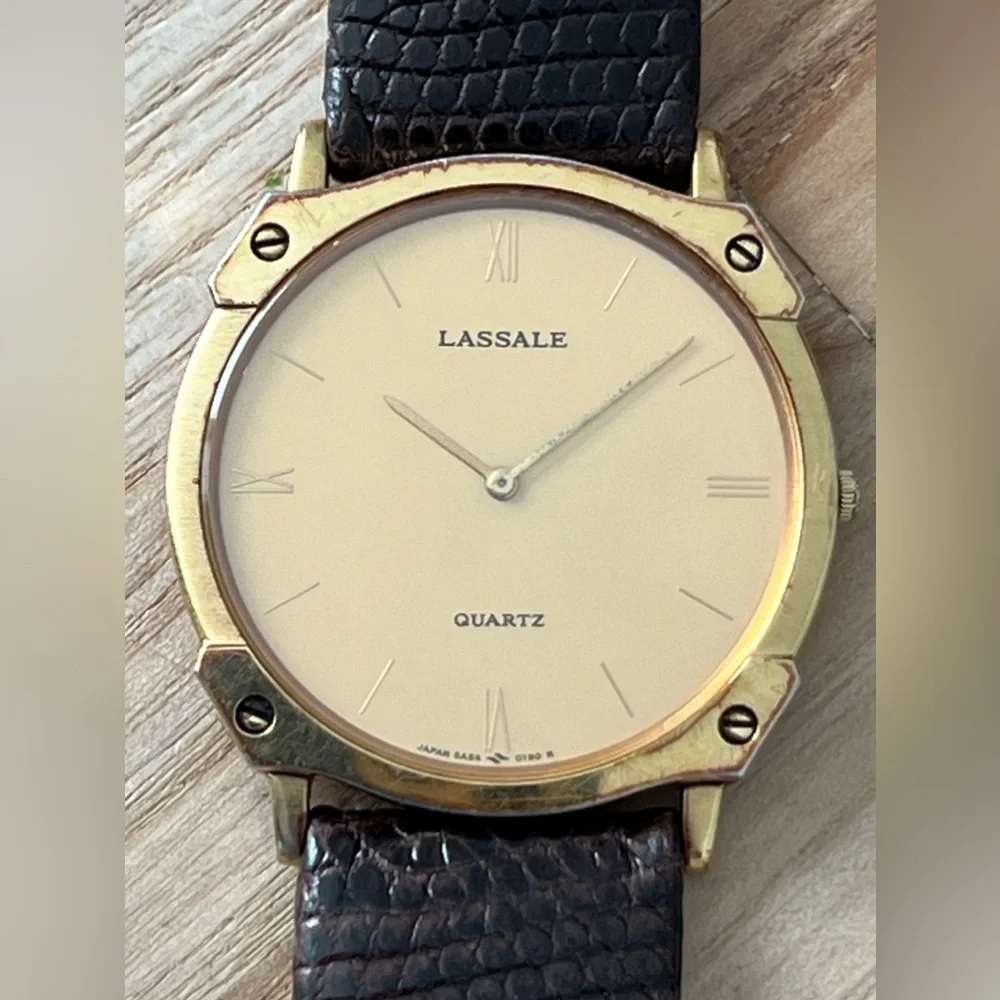 Lassale Super Rare Watch Hardy-Roma Leather Strap Gold-Tone Case, Dial, Hands